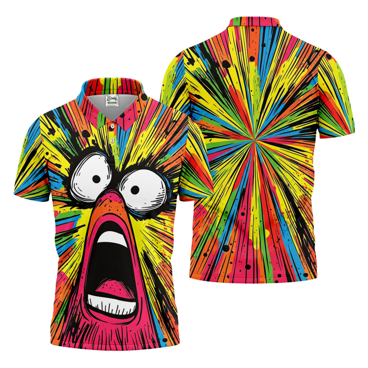 Screaming Face Colorful Retro Hawaiian Golf Shirt, Men's Funny Golf Shirts