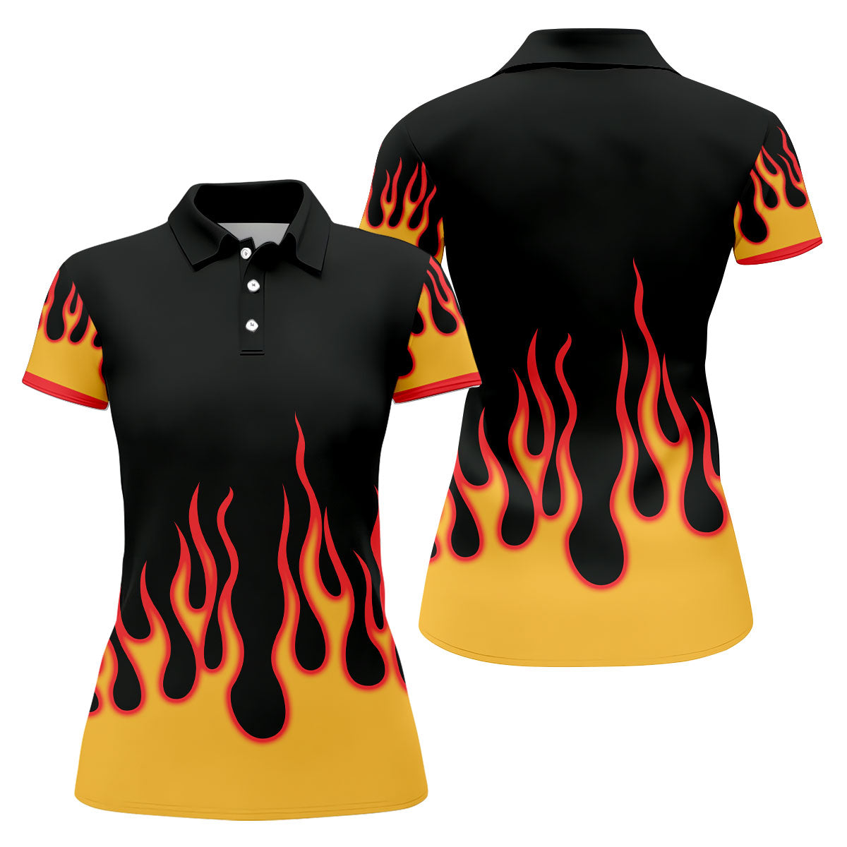 Retro Flame Fire Pattern Golf Shirt, Women's Golf Shirt, Hawaiian Golf Shirt