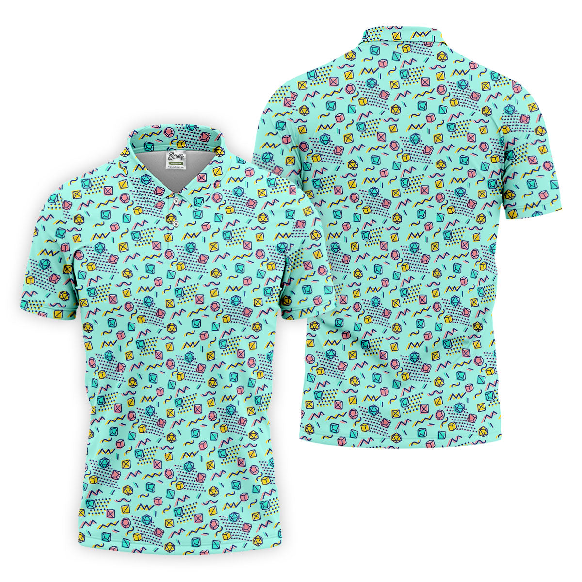 90s Dice Memphis Style Light Mint Green Cute Golf Shirt, Polo ShirtFor Men, Golf Shirts For Men