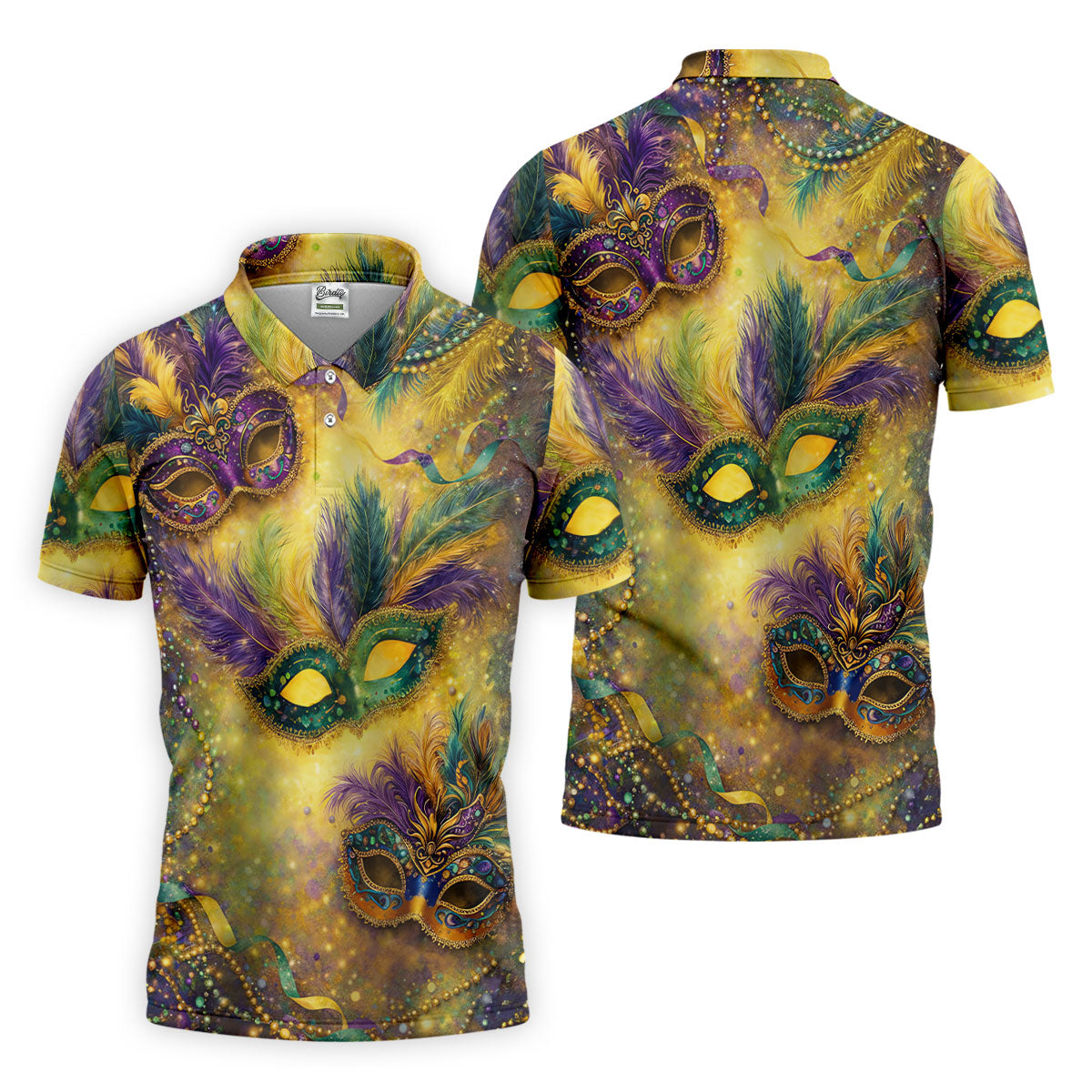 Masquerade Mask Beads Chain Sparkling Effect Mardi Gras Golf Shirt, Polo ShirtFor Men, Golf Shirts For Men