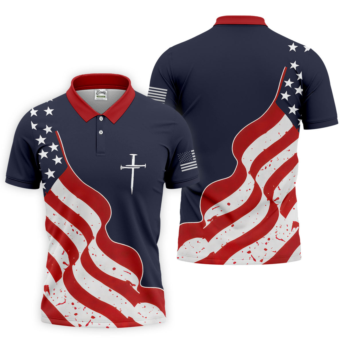 Faith Cross America 250th Anniversary 4th Of July Shirt, Patriotic Navy Golf Shirts For Men