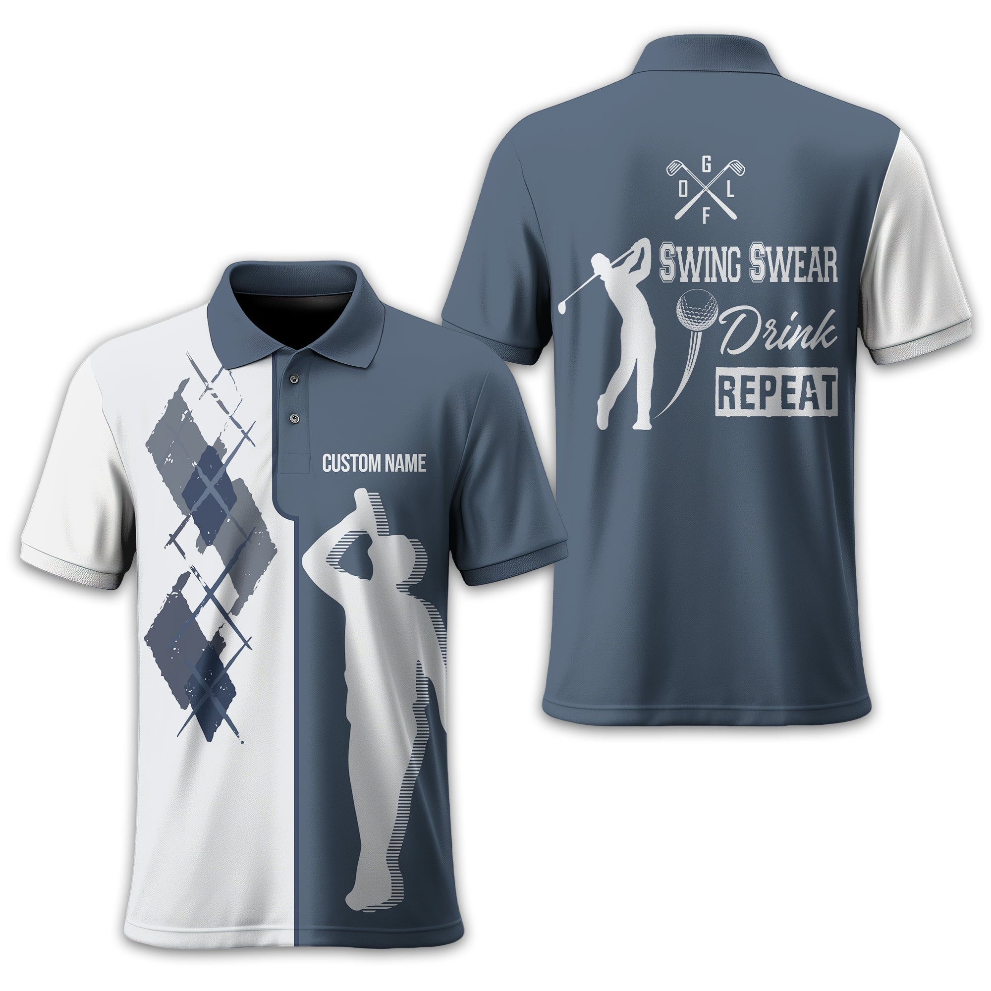 Swing Swear Drink Repeat Personalized Golf Polo ShirtGolf Shirt For Men, Gift For Golfers