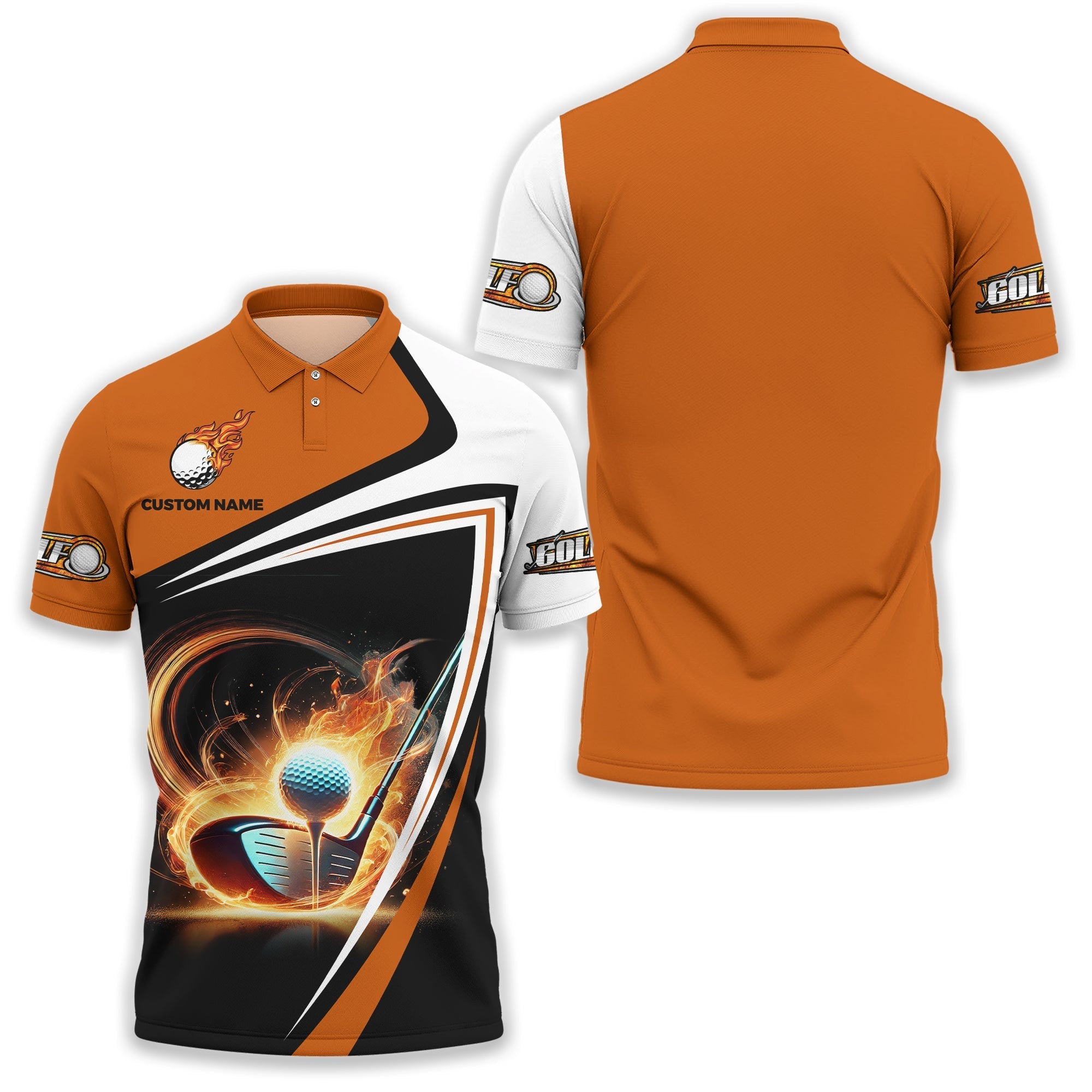 Golf Ball Fire Custom Name Men's Golf Polo ShirtGolfing Apparel, Gift For Golfer