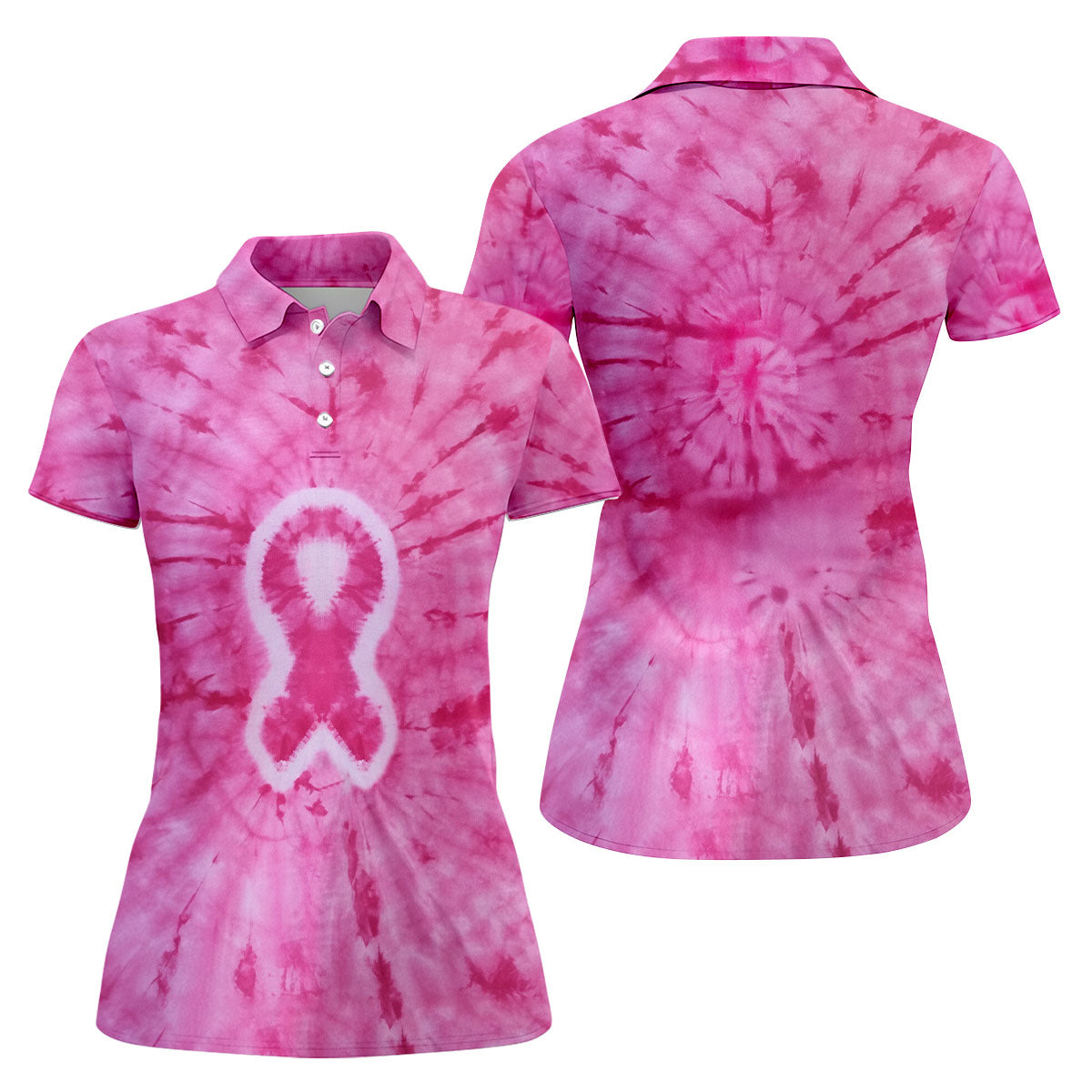 Breast Cancer Pink Tie Dye Womens Golf Shirt, Breast Cancer Awareness Shirt, Womens Golf Tops