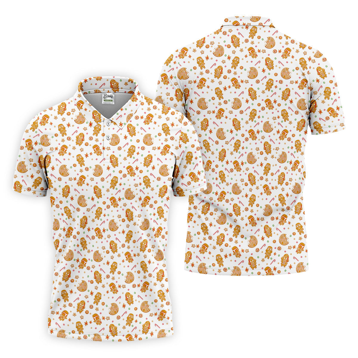 Funny Gingerbread Villain Character Christmas Golf Shirt, White Golf Polo, Fun Golf Shirts For Men