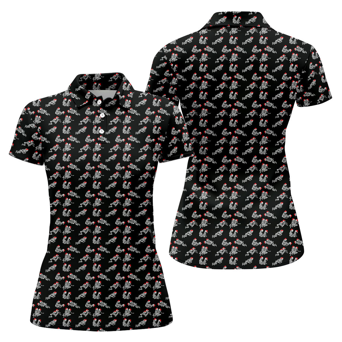 Skeleton Santa Hat Funny Golf Shirt, Women Golf Top, Ladies Sleeveless Tops, Women's Golf Shirts