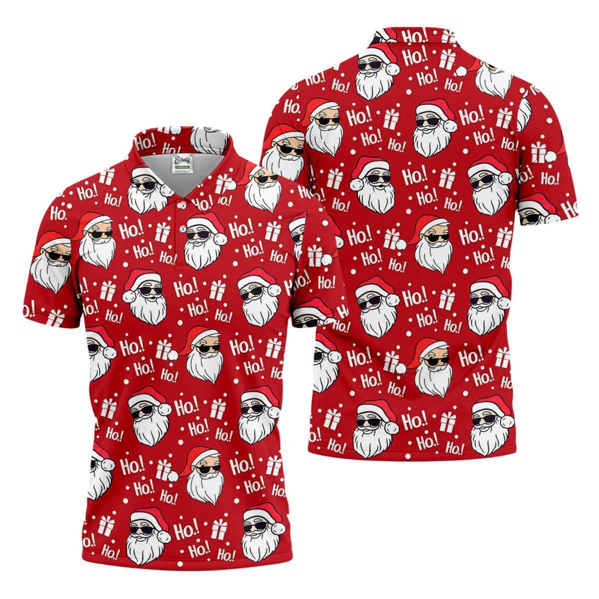 Santa Claus Pattern Christmas Red Golf Tops For Men, Christmas Golf Shirt, Polo Shirts For Men