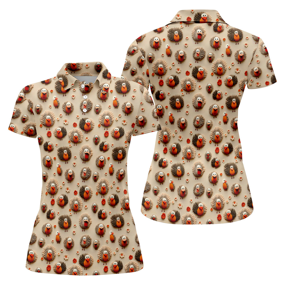 Little Turkey Thanksgiving Fun Women's Golf Shirts, Ladies Golf Tops, Women's Polo ShirtGolfing Apparel
