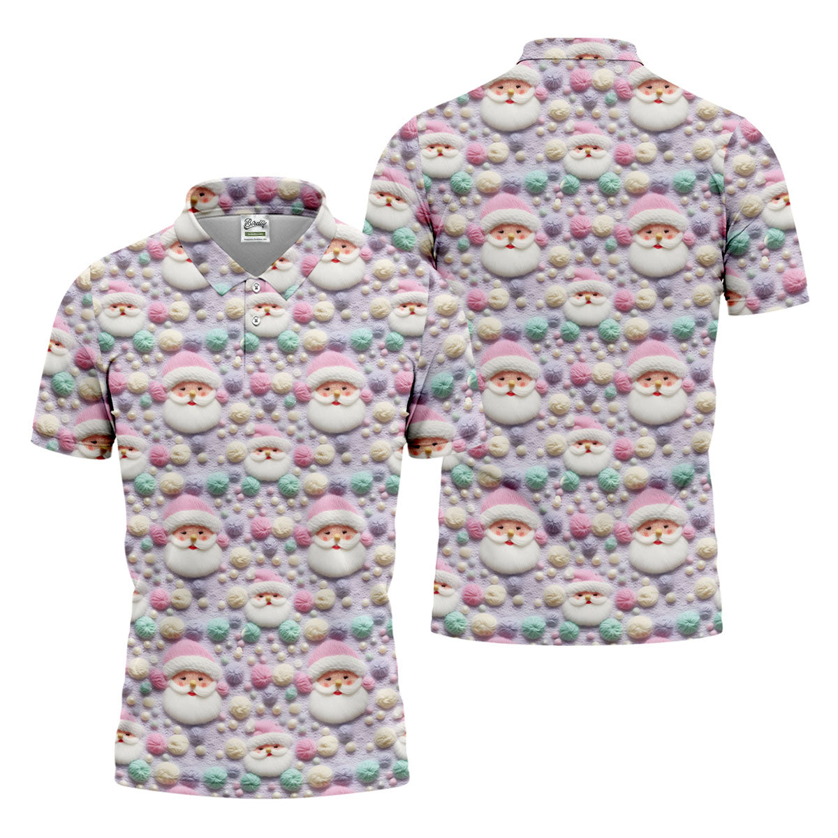 Knit Santa Pastel Pattern Golf Tops For Men, Christmas Golf Shirt, Cute Golf Outfit, Golf Shirts For Men