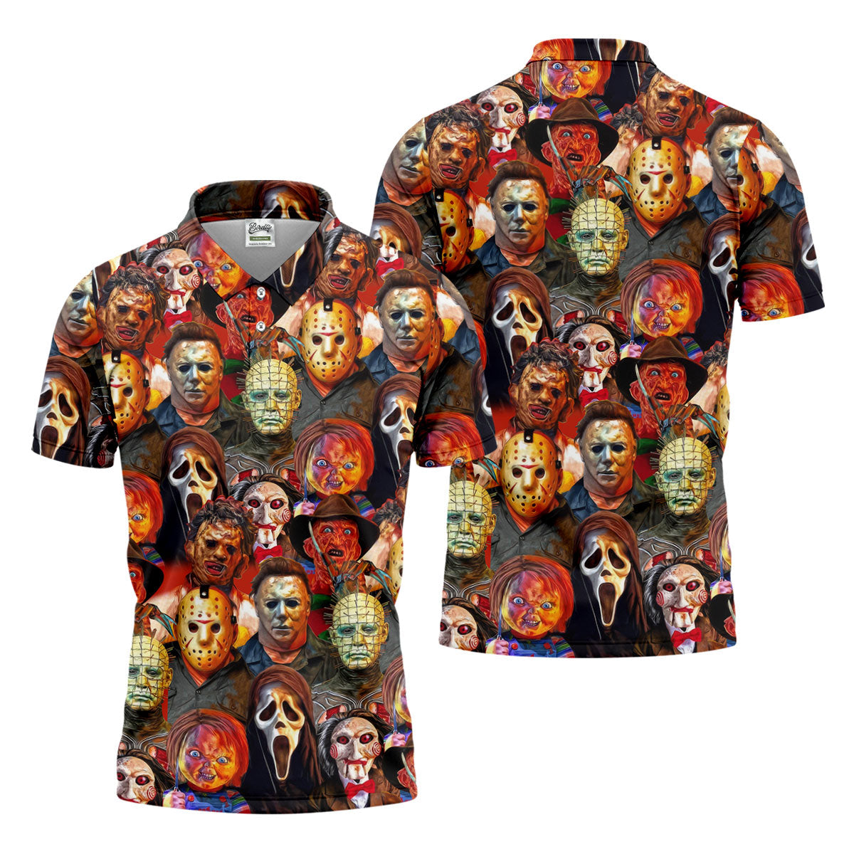Horror Movie Characters Golf Tops For Men, Halloween Golf Shirt, Unique Gift For Golfer, Polo ShirtFor Men