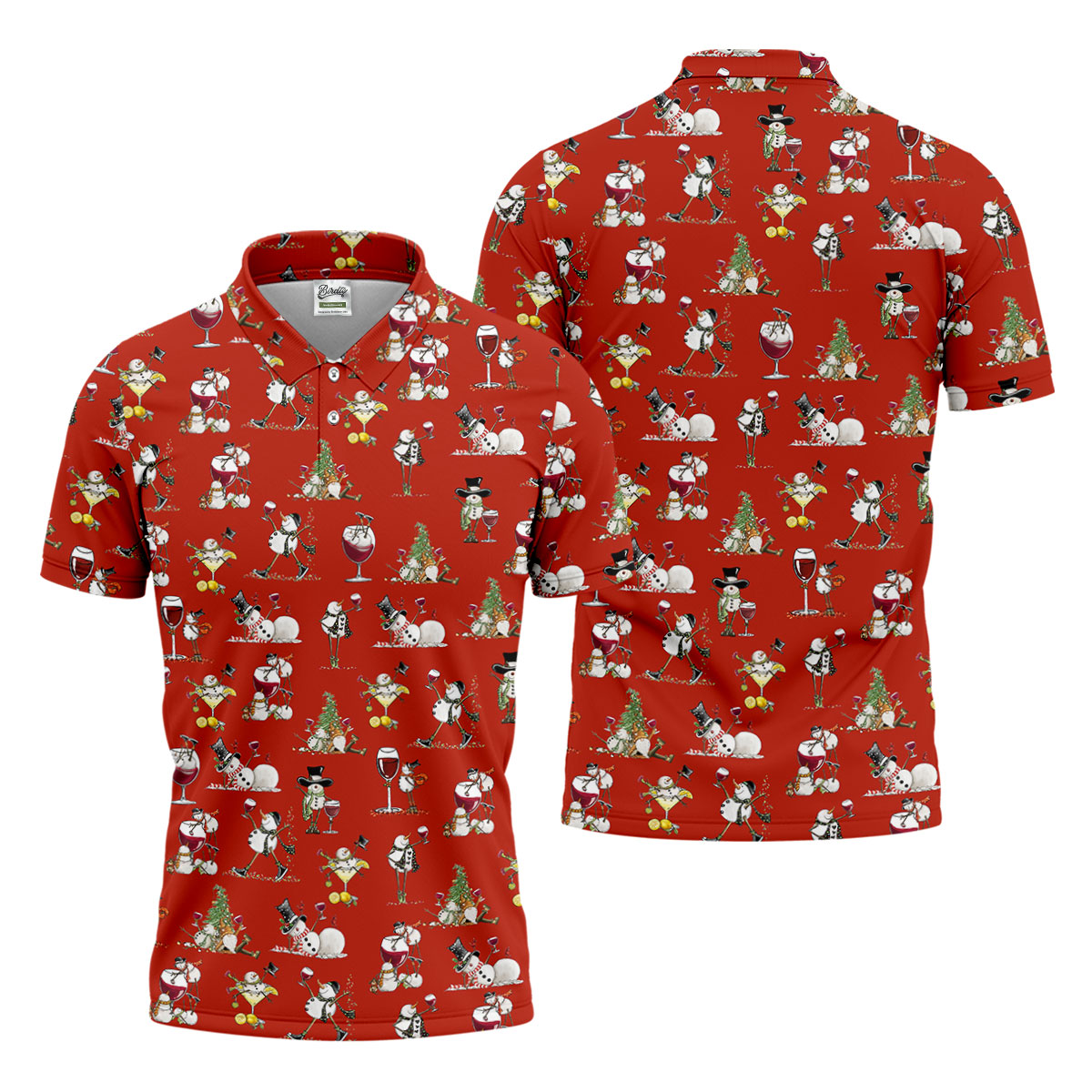 Funny Snowman Drinking Wine Red Golf Shirt, Christmas Golf Shirt, Polo Shirt Men, Golf Gift For Men
