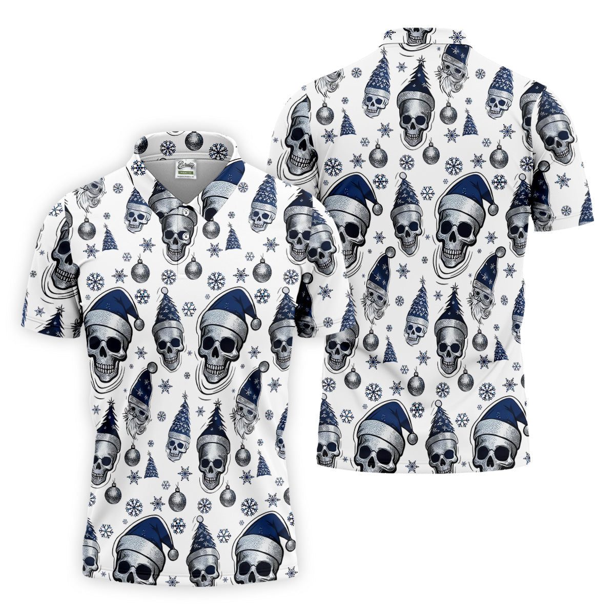 Vintage Skull Christmas Golf Shirt, White Polo Shirt, Cool Golf Gift, Golf Shirts For Men