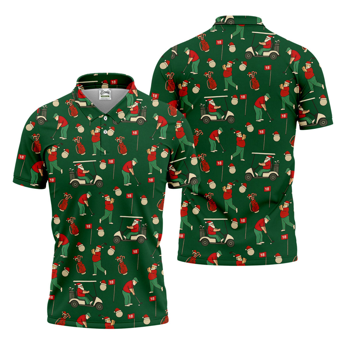 Golfing Santa Green Christmas Golf Tops For Men, Men's Funny Golf Shirts, Christmas Golf Shirt