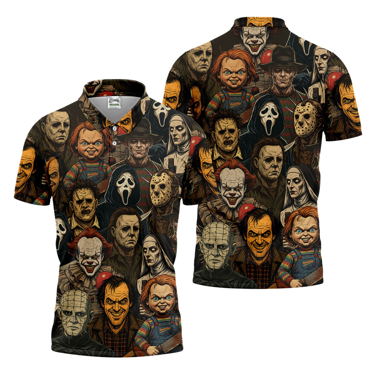 Horror Halloween Character Halloween Men's Polo Shirt Horror Movie Shirt, Mens Golf Shirts, Halloween Golf Shirt