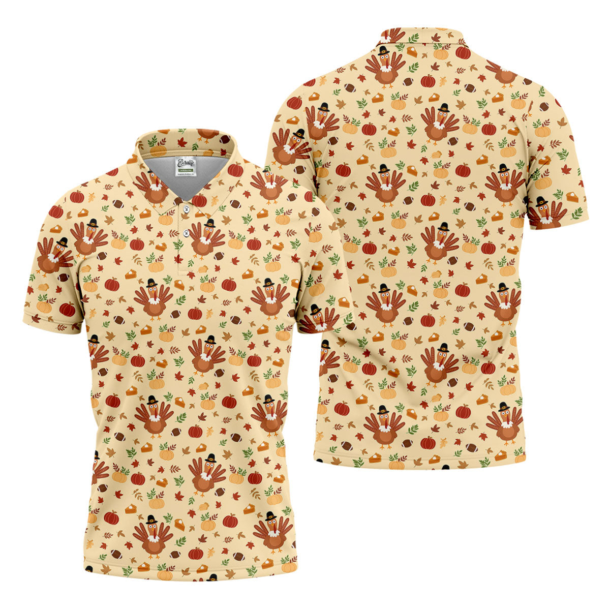 Turkey Pumpkin Thanksgiving Golf Tops For Men, Yellow Golf Shirt, Fun Golf Shirts For Men, Polo For Men