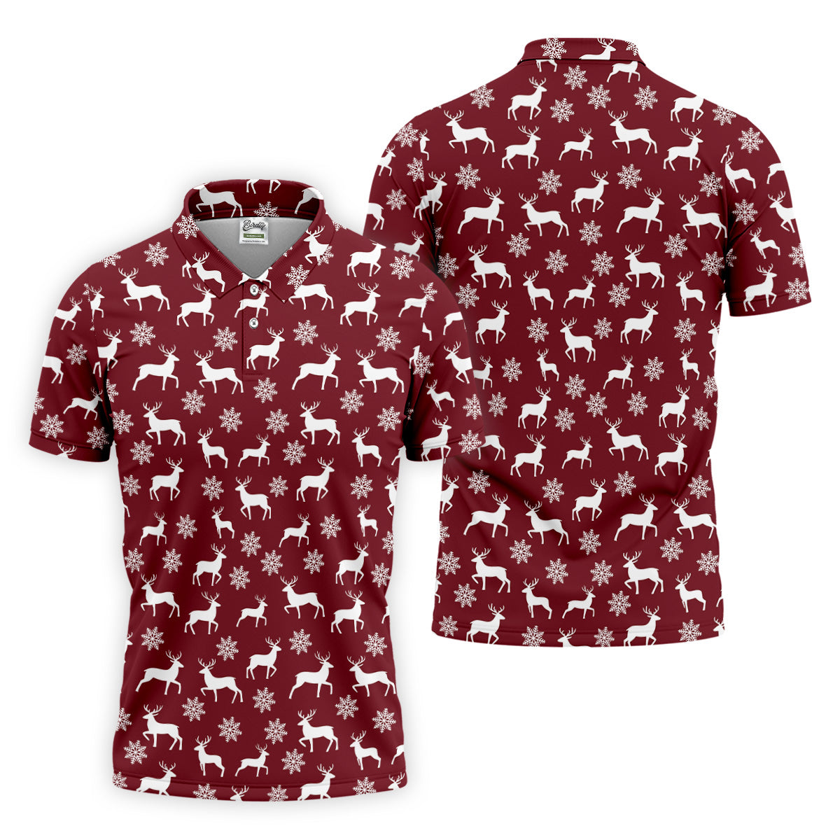 Reindeer Christmas Maroon Golf Shirt, Christmas Golf Shirt, Polo ShirtFor Men, Golf Shirts For Men