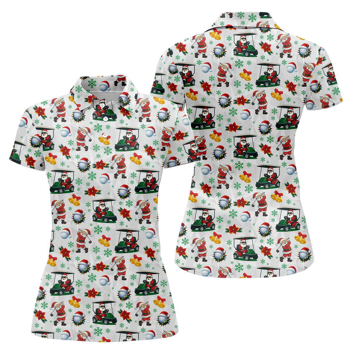 Santa Christmas White Polo Women, Cute Womens Golf Shirts, Christmas Golf Shirt, Ladies Golf Shirts