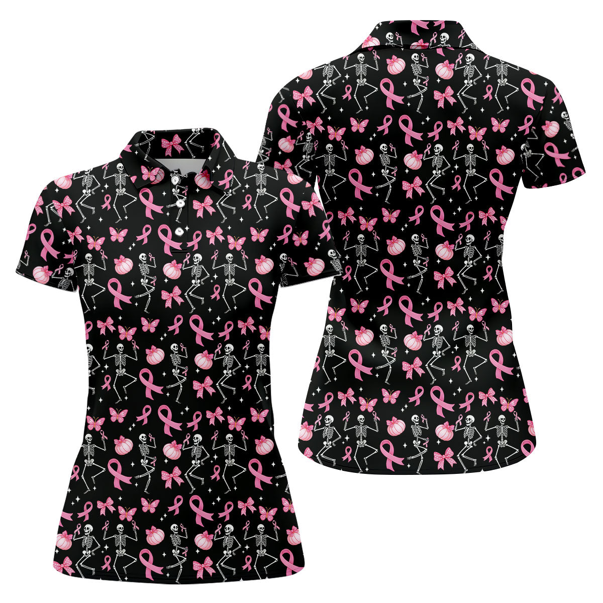 Funny Skeleton Breast Cancer Women's Golf Shirt, Breast Cancer Awareness Shirt, Golf Gift For Women, Ladies Golf Shirt