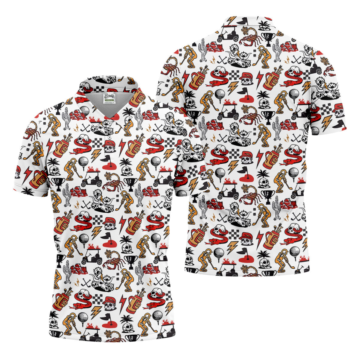 Horror Pattern White Halloween Golf Tops For Men, Fun Golf Shirts For Men, Halloween Gift Idea
