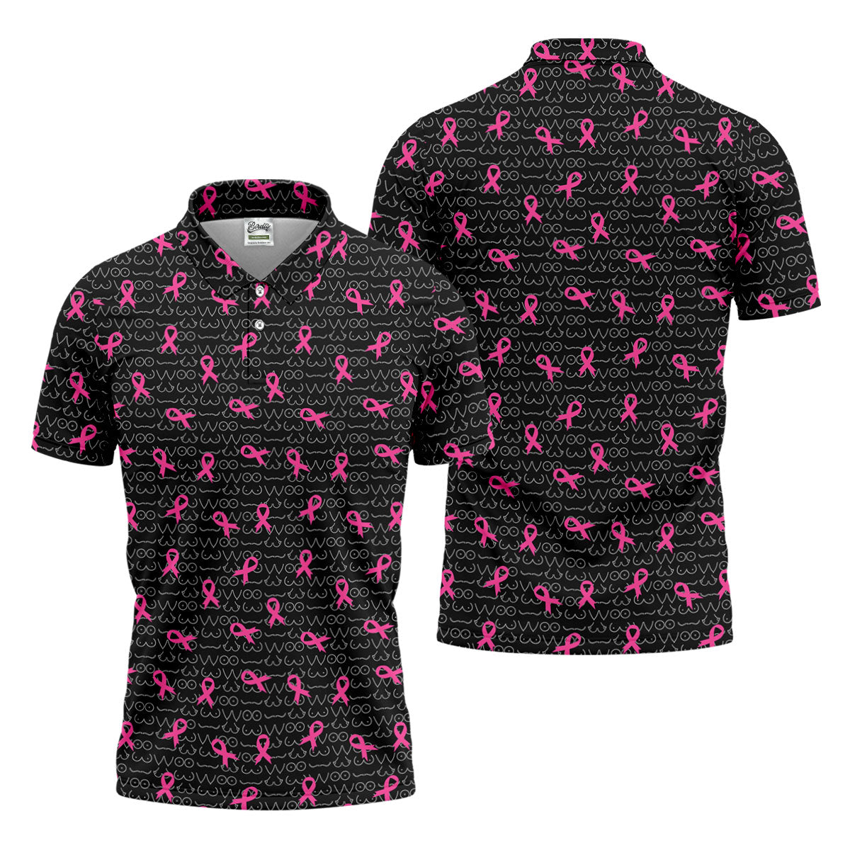 Black Golf Polo with Pink Ribbon, Men's Golf Polo ShirtBreast Cancer Awareness Shirt, Funny Golf Shirt