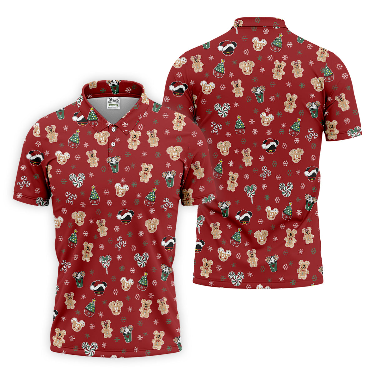 Christmas Gingerbread Red Golf Shirt, Holiday Pattern Christmas Golf Shirt, Polo Shirts For Men