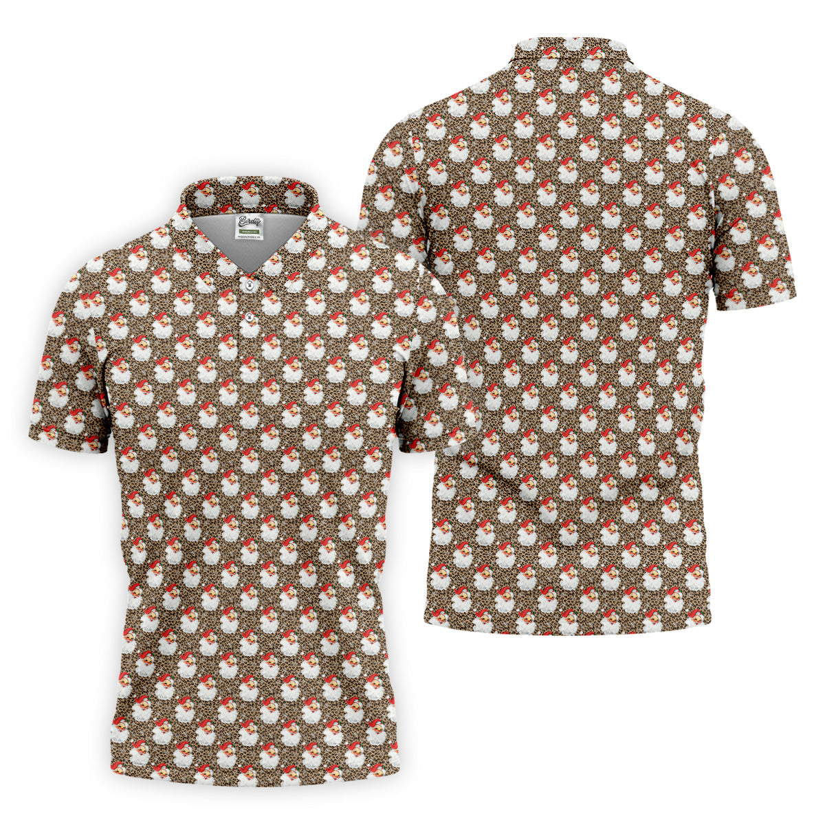 Leopard Santa Xmas Golf Shirt, Golf Tops For Men, Retro Golf Shirt, Christmas Golf Shirt, Golf Gift For Men