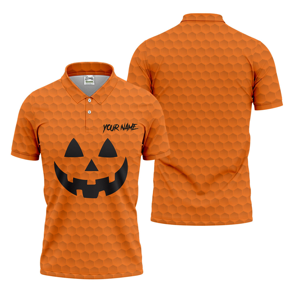 Halloween Pumpkin Face Custom Name Men's Funny Golf Shirts, Polo ShirtFor Men, Golf Gift For Men