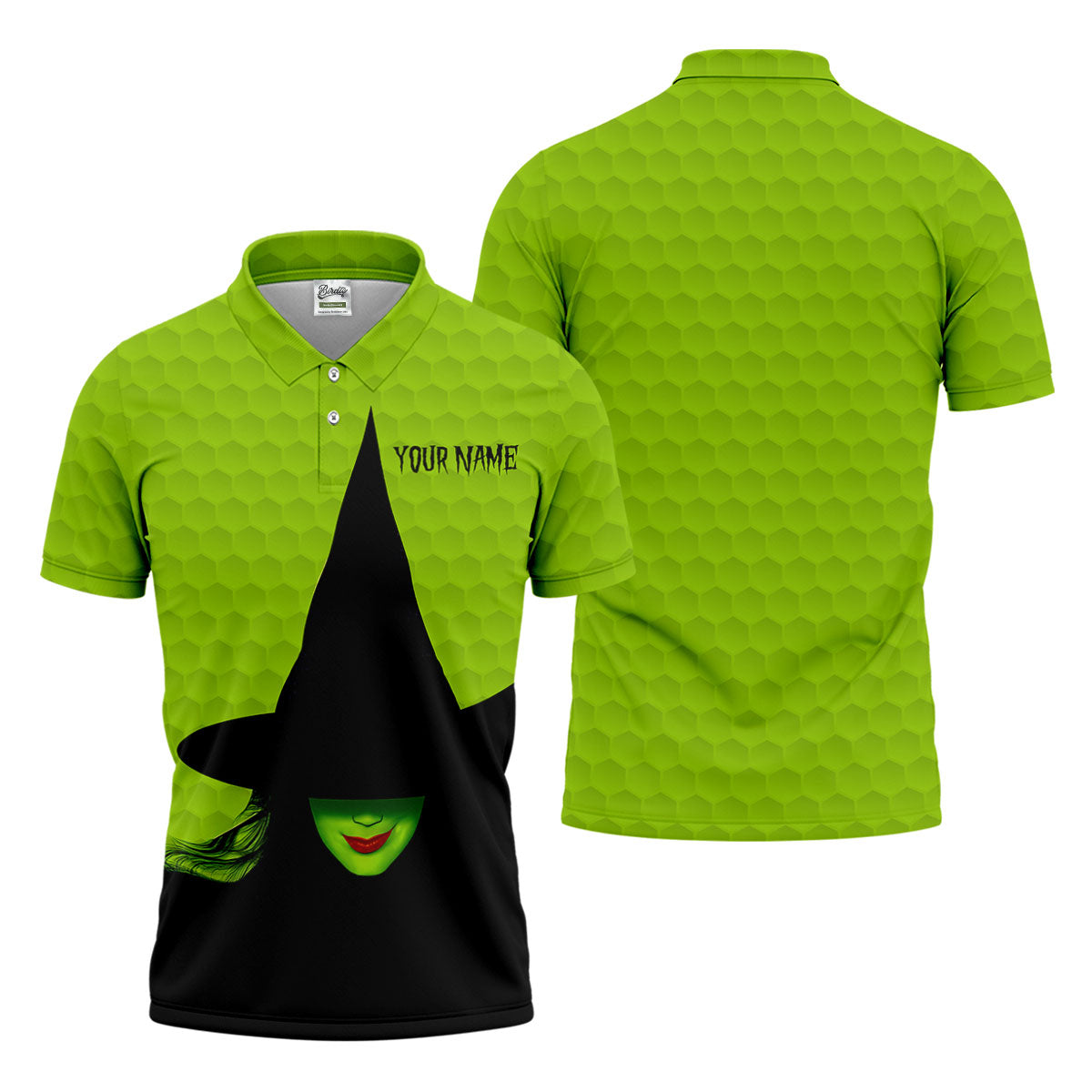 The Green Witch Golf Ball Pattern Golf Tops For Men, Spooky Vibe Men's Funny Golf Shirts, Halloween Golf Shirt