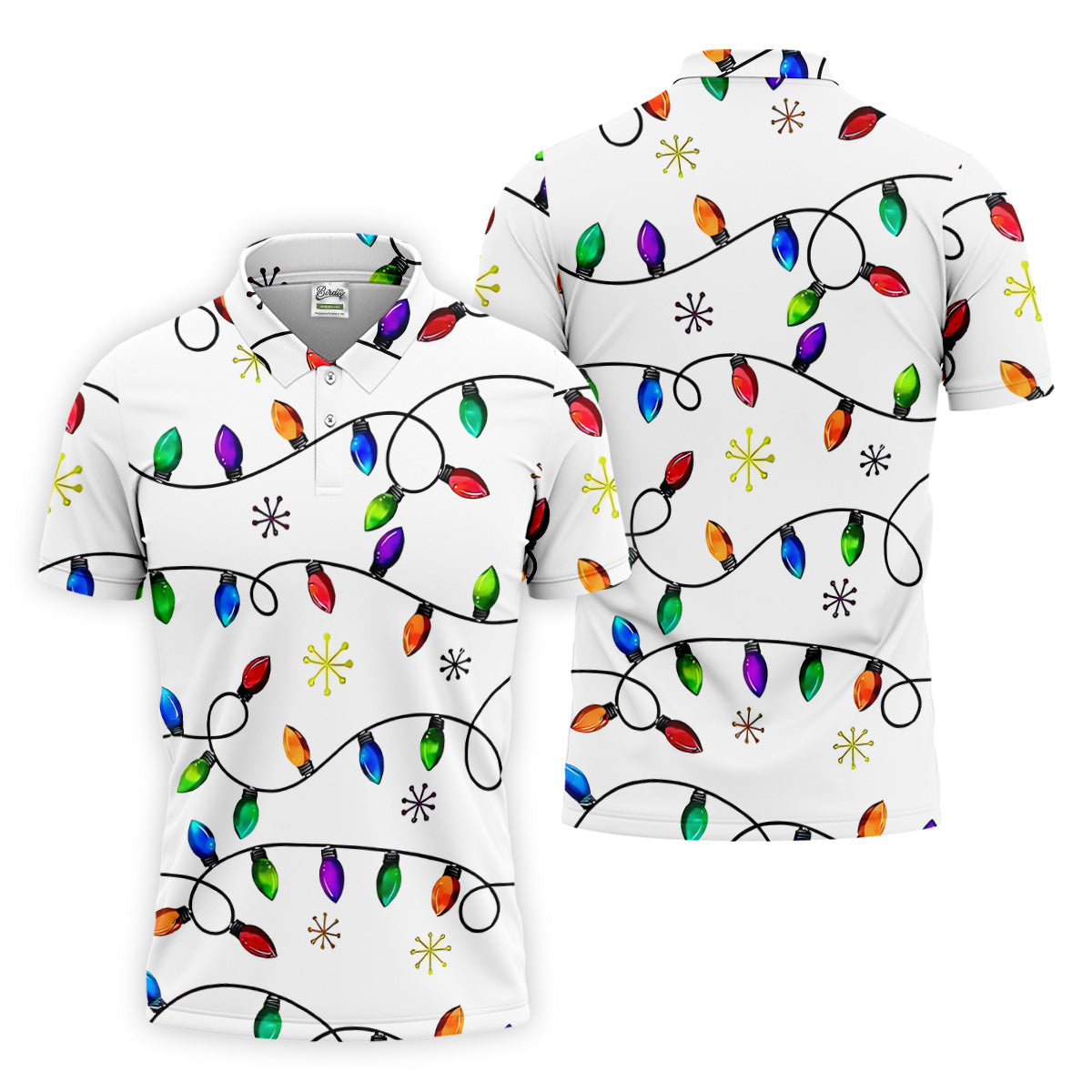 Christmas Light Print Fun Men's Golf Polos, Christmas Golf Shirt, Unique Gift For Golfer, Polo ShirtFor Men