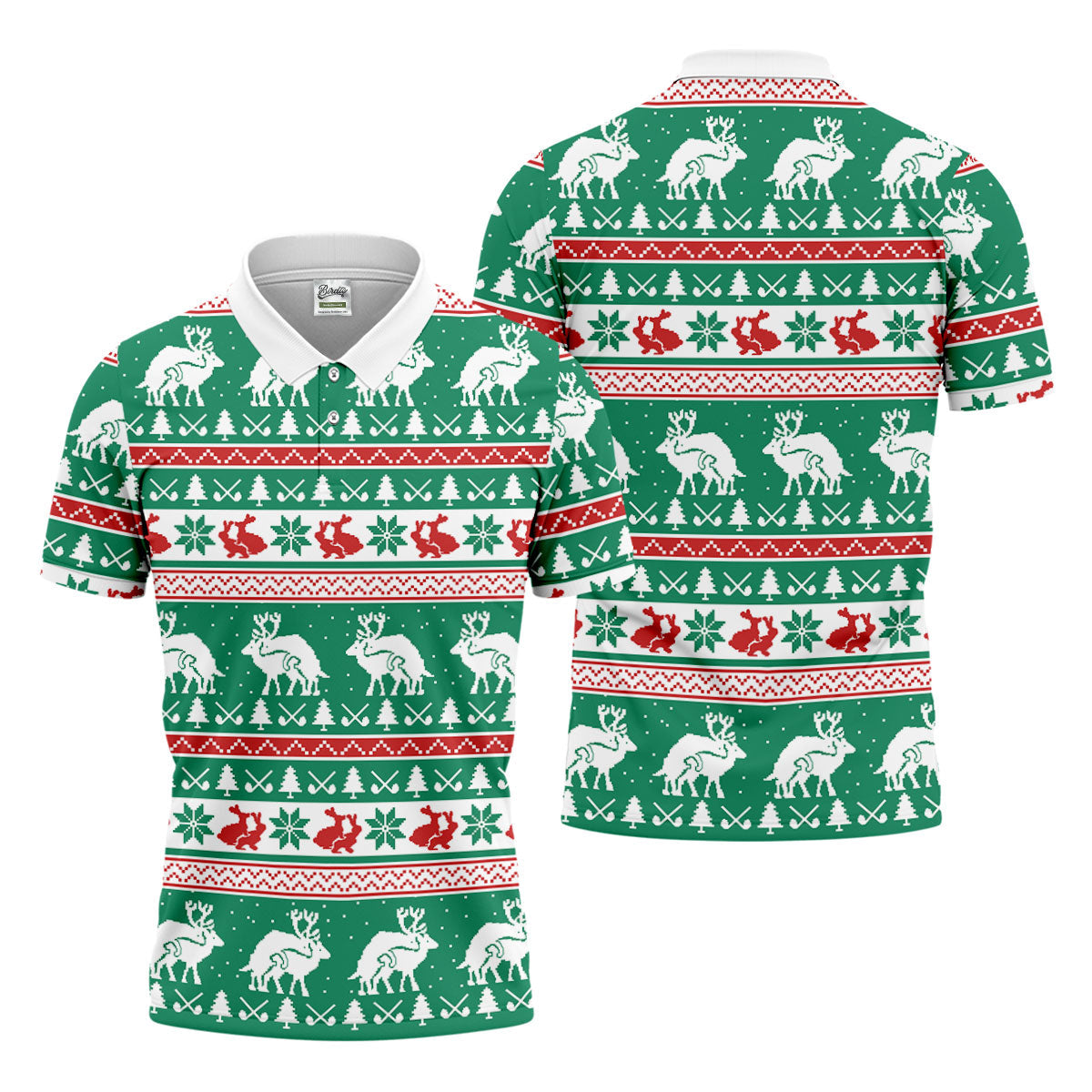 Christmas Festive Reindeer Snowflakes Christmas Golf Shirt, Golf Gift For Men, Golf Shirts For Men