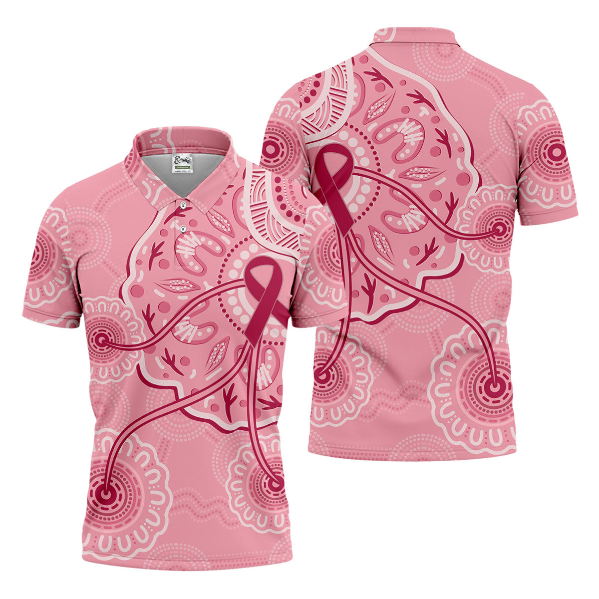 Australia Indigenous Pink Ribbon Men's Golf Shirt, Breast Cancer Awareness Shirt, Golf Shirts For Men