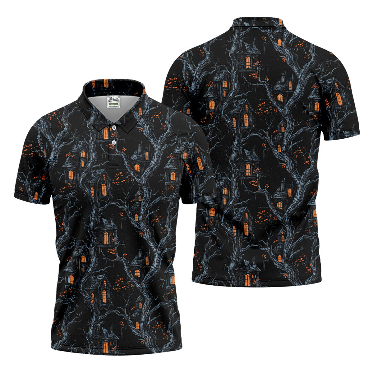 Haunted House Halloween Golf Tops For Men, Black Golf Polo ShirtGolfing Apparel, Polo For Men
