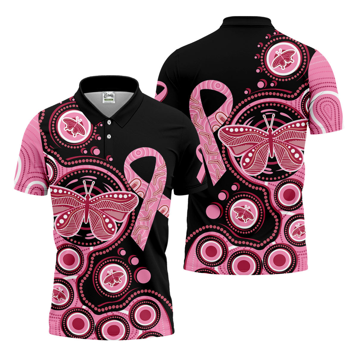 Breast Cancer Pink Butterfly Golf Tops For Men, Cancer Awareness Shirt, Polo ShirtFor Men