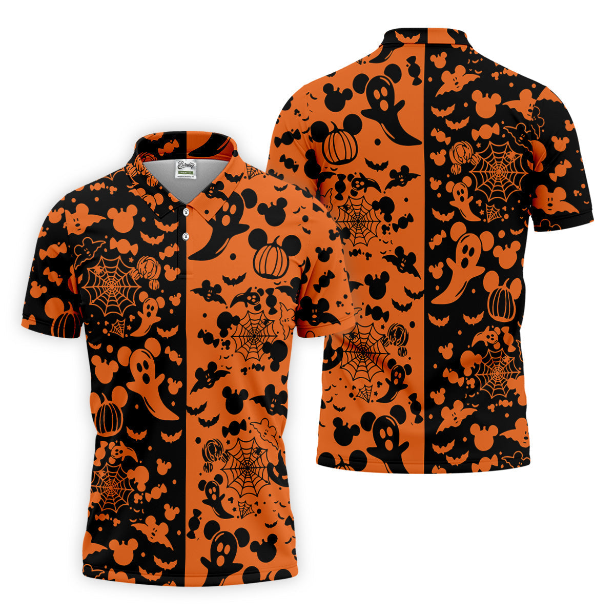 Cute Animated Ghost Black And Orange Halloween Golf Shirt, Fun Golf Shirts For Men, Polo ShirtFor Men