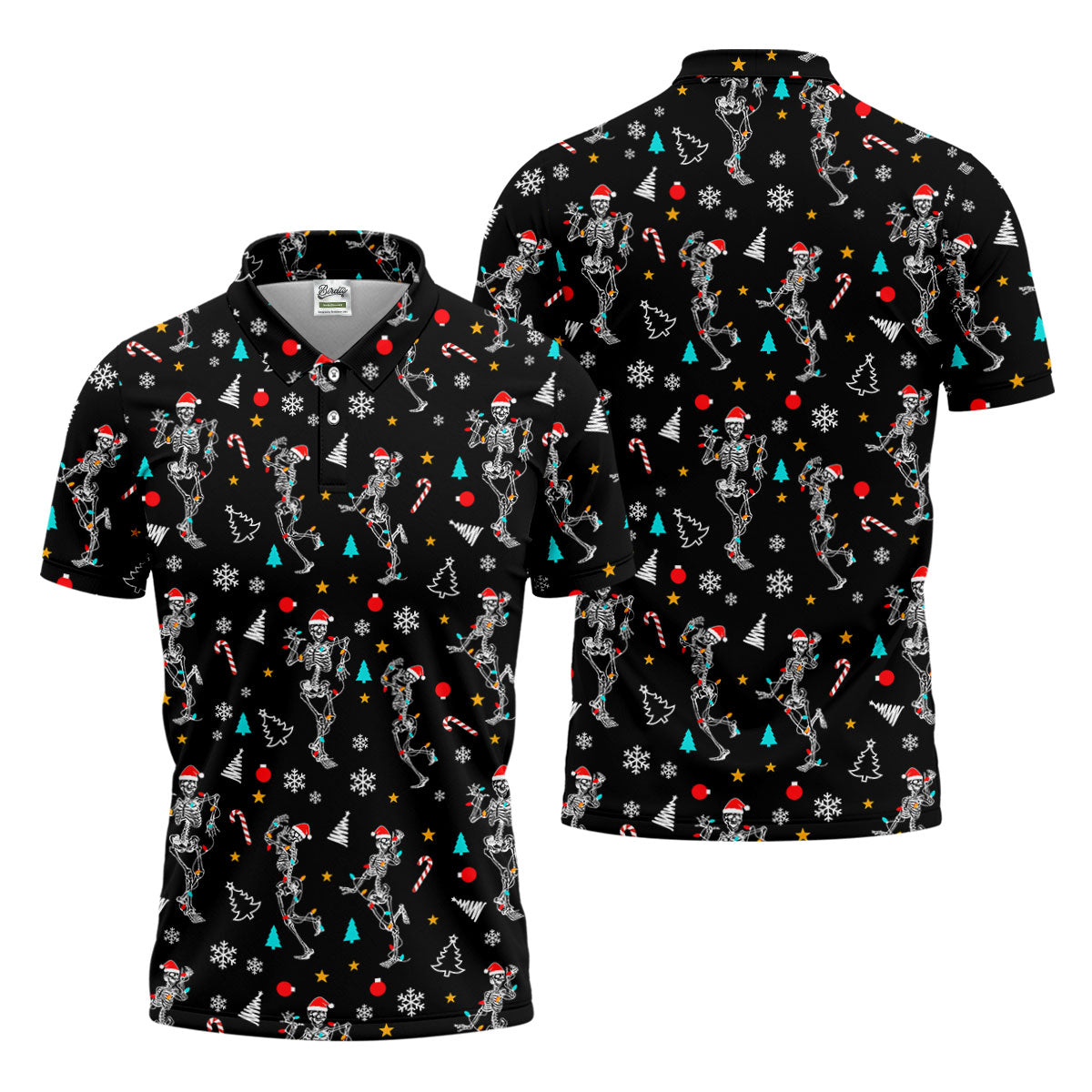 Skeleton Christmas Fun Golf Shirts For Men, Christmas Golf Shirt, Polo ShirtFor Men, Cool Golf Gift