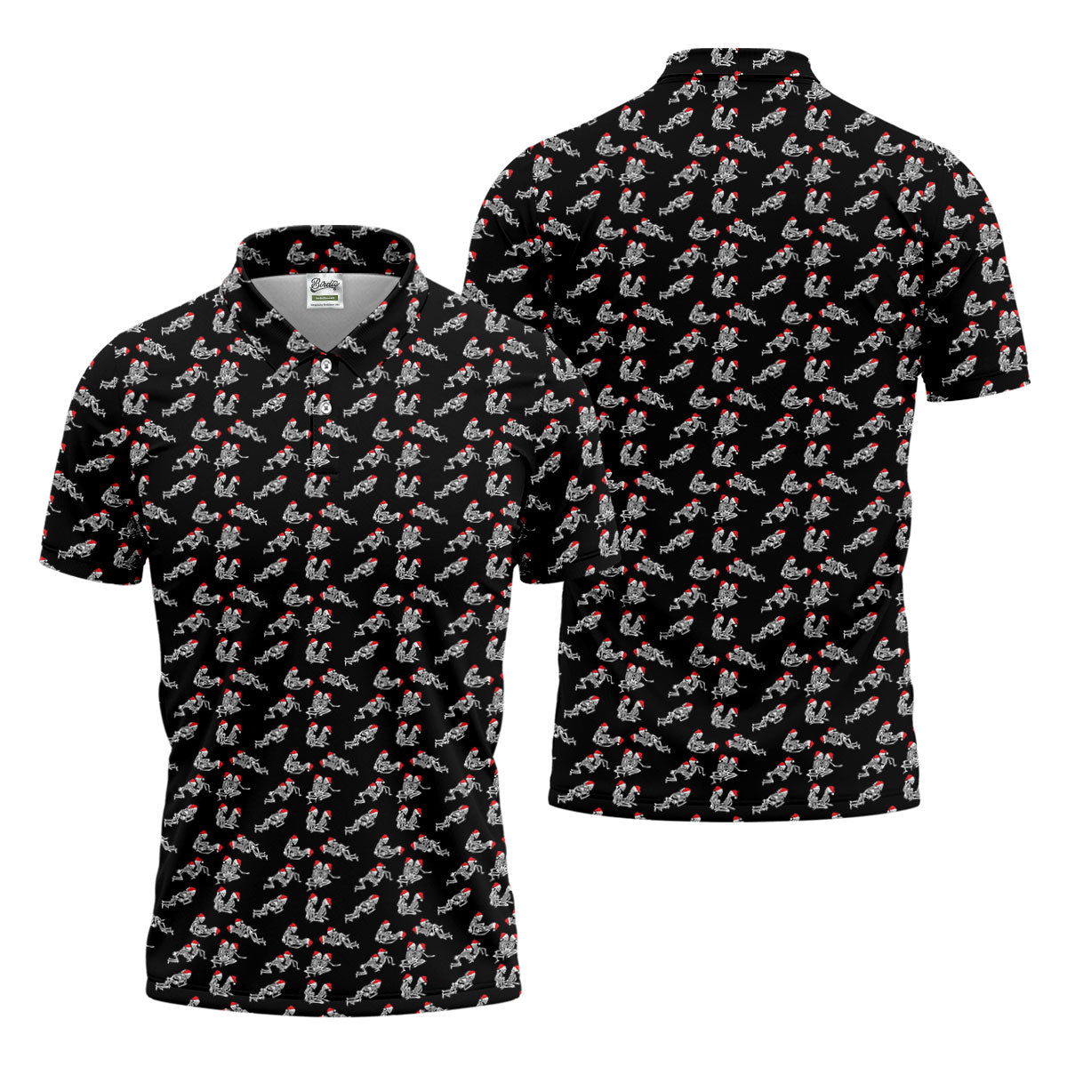 Skeleton Santa Hat Funny Golf Shirt, Fun Golf Shirts For Men, Christmas Golf Shirt, Golf Shirts For Men