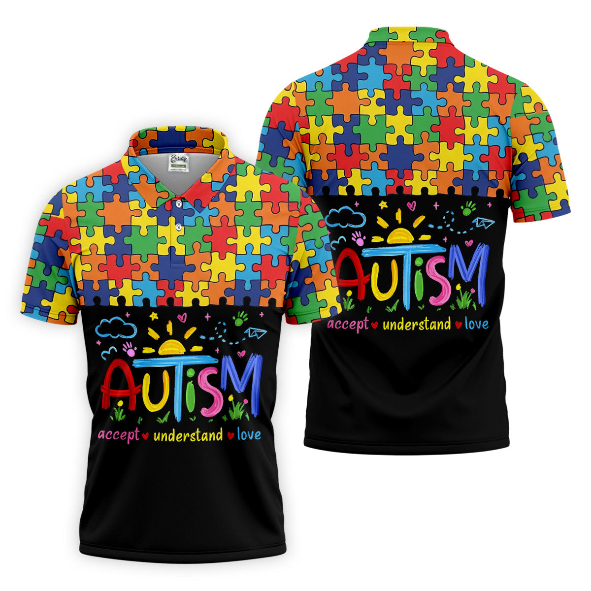 Awareness Accept Understand Love Colorful Puzzle Golf Shirt, Polo ShirtFor Men, Golf Shirts For Men