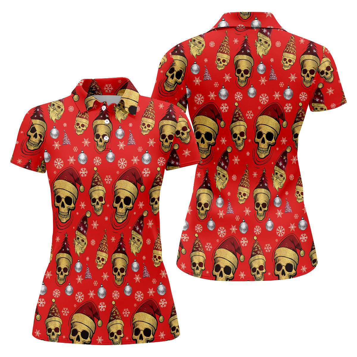 Vintage Skull Christmas Golf Shirt, Red Golf Shirt, Women's Golf Tops, Cool Golf Gift, Ladies Golf Shirts