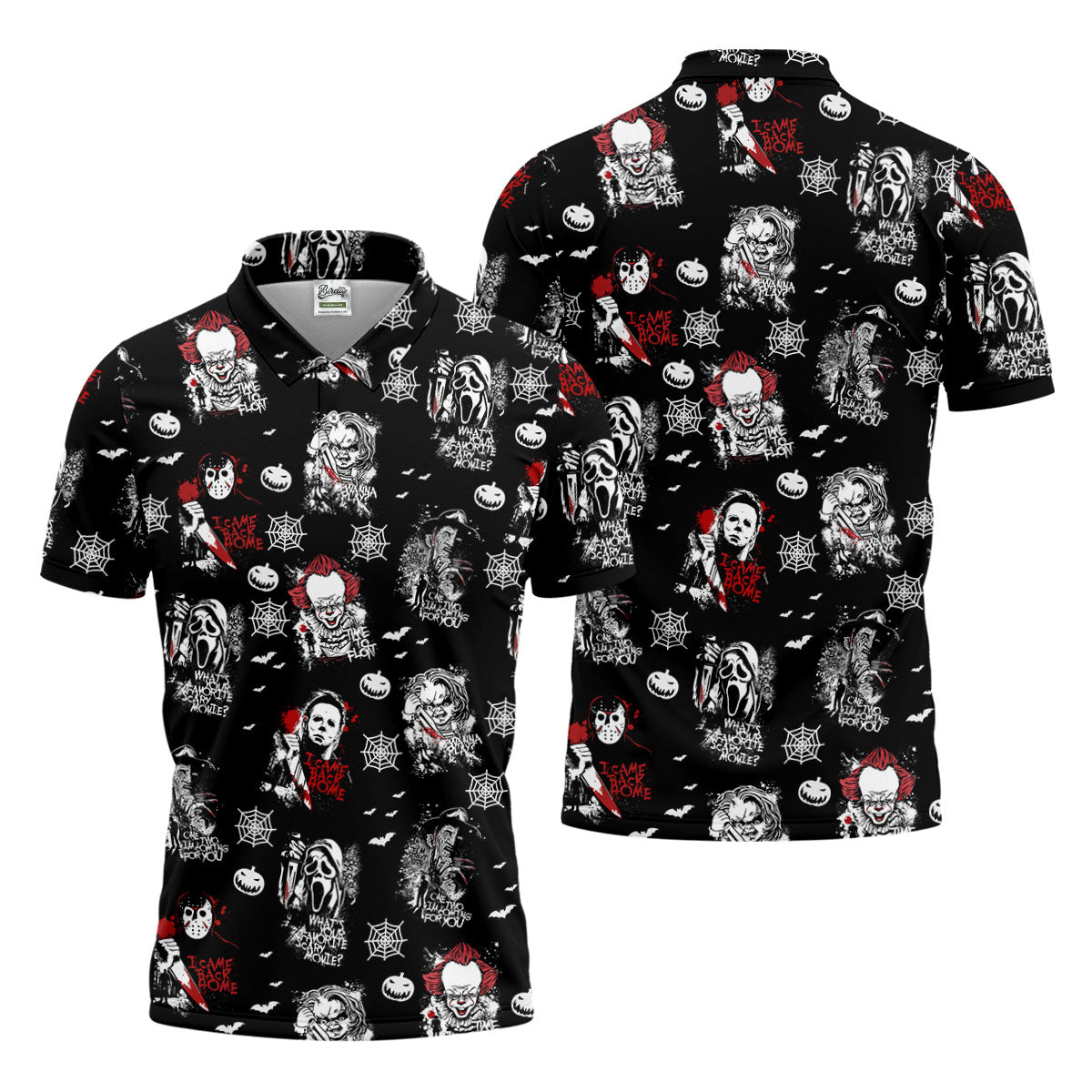 Funny Horror Character Men's Golf Polo ShirtScary Movie Shirt, Fun Golf Polo ShirtHalloween Gift