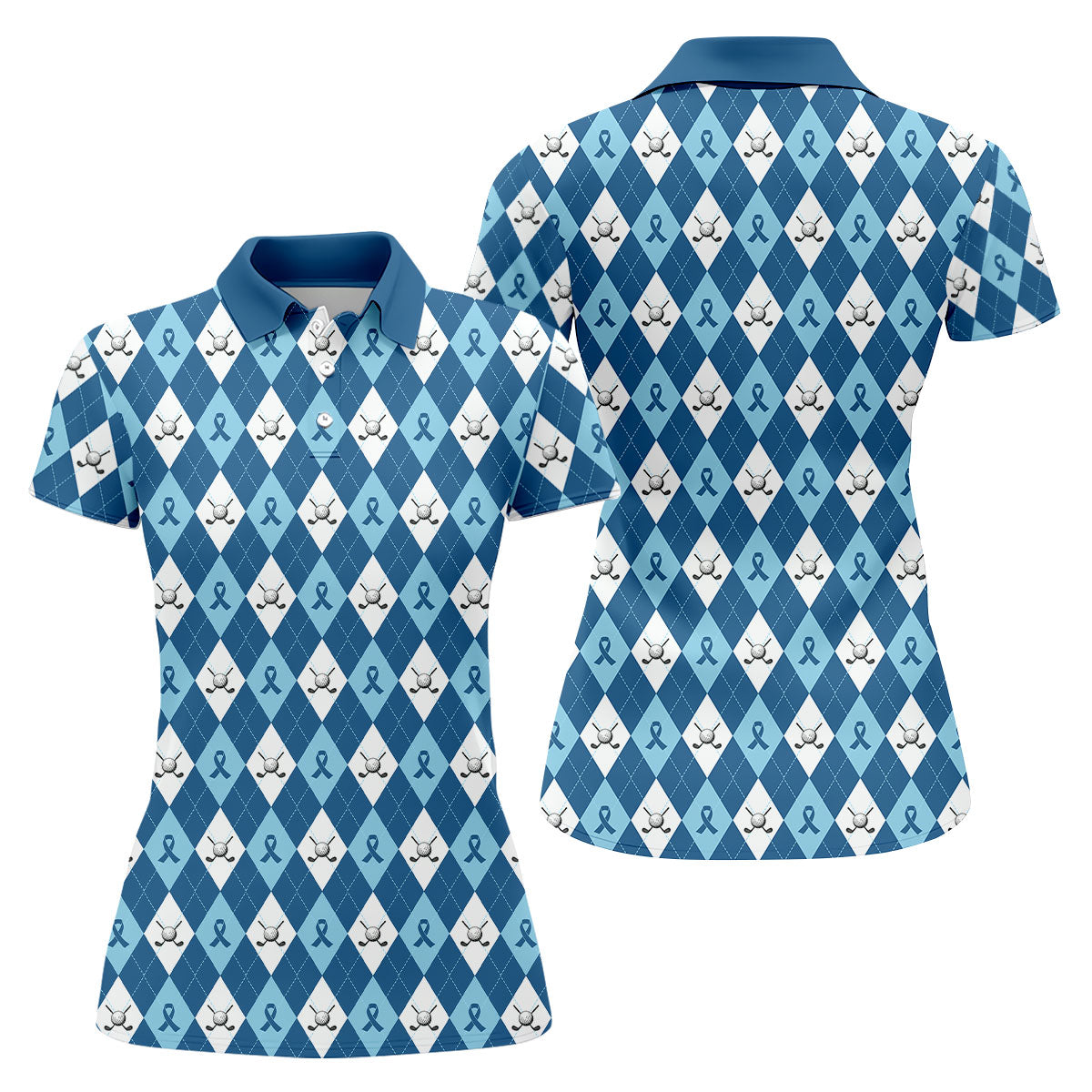 Prostate Cancer Blue And White Argyle Pattern Women's Golf Tops, Cancer Survivor Shirt, Cancer Awareness Shirt