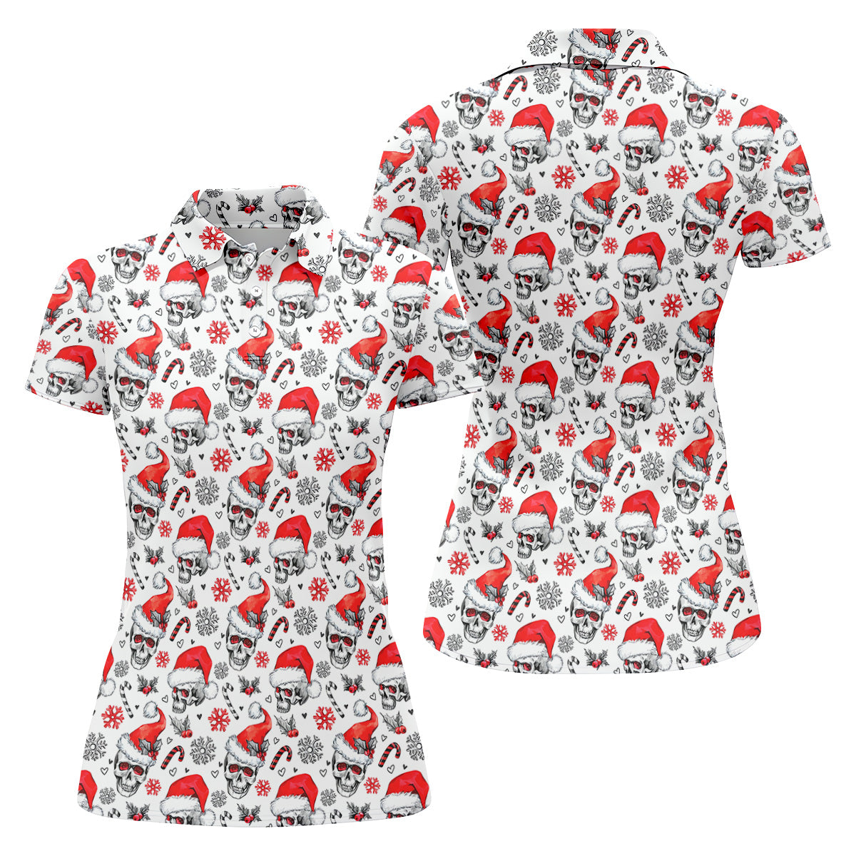 Skull Christmas Women's Golf Shirts, Funny Horror Ladies Golf Tops, Christmas Golf Shirt, Golfing Apparel