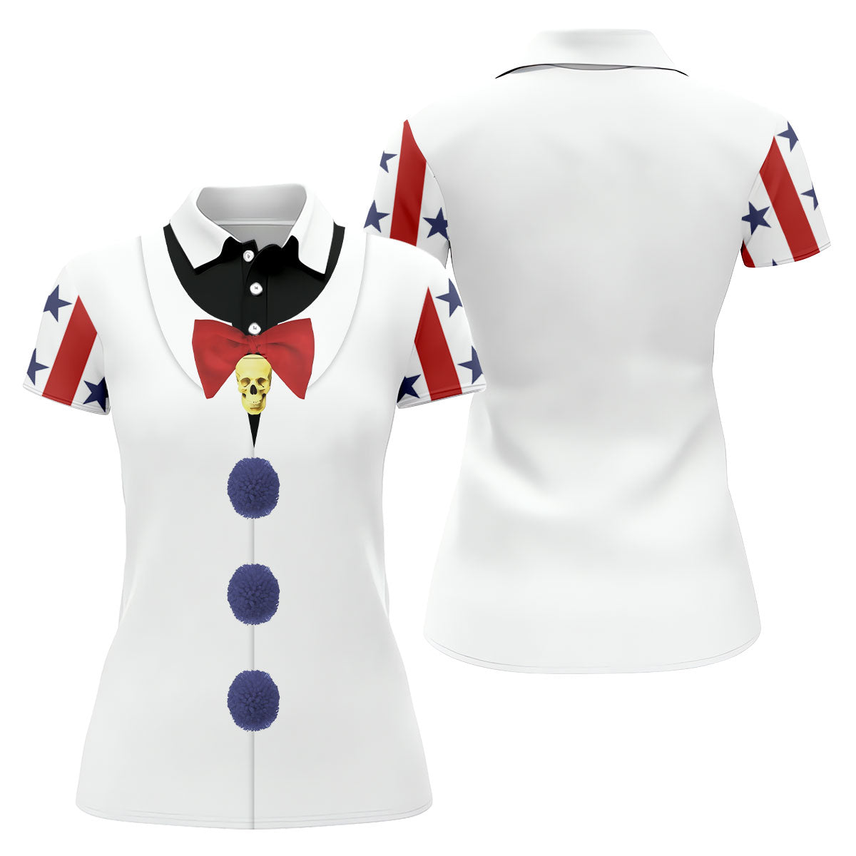 Creepy Clown Horror Cosplay Fun Women's Golf Shirts, Funny Halloween Ladies Golf Polos, Cool Golf Gift