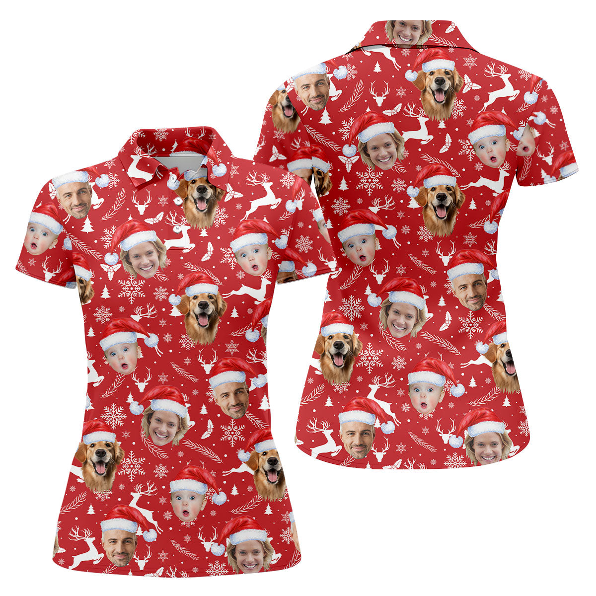 Custom Face Xmas Pattern Red Golf Shirt, Christmas Golf Shirt, Ladies Golf Shirts, Golf Gifts For Women