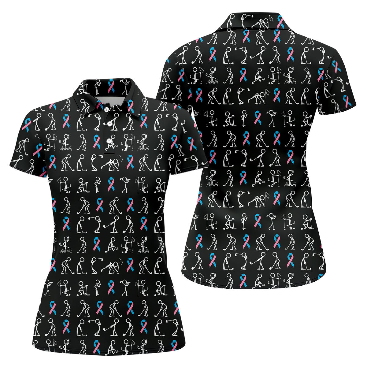 Funny Stick Figure Women's Golf Shirt, Male Breast Cancer Awareness Shirt, Breast Cancer Support Shirt, Ladies Golf Shirt