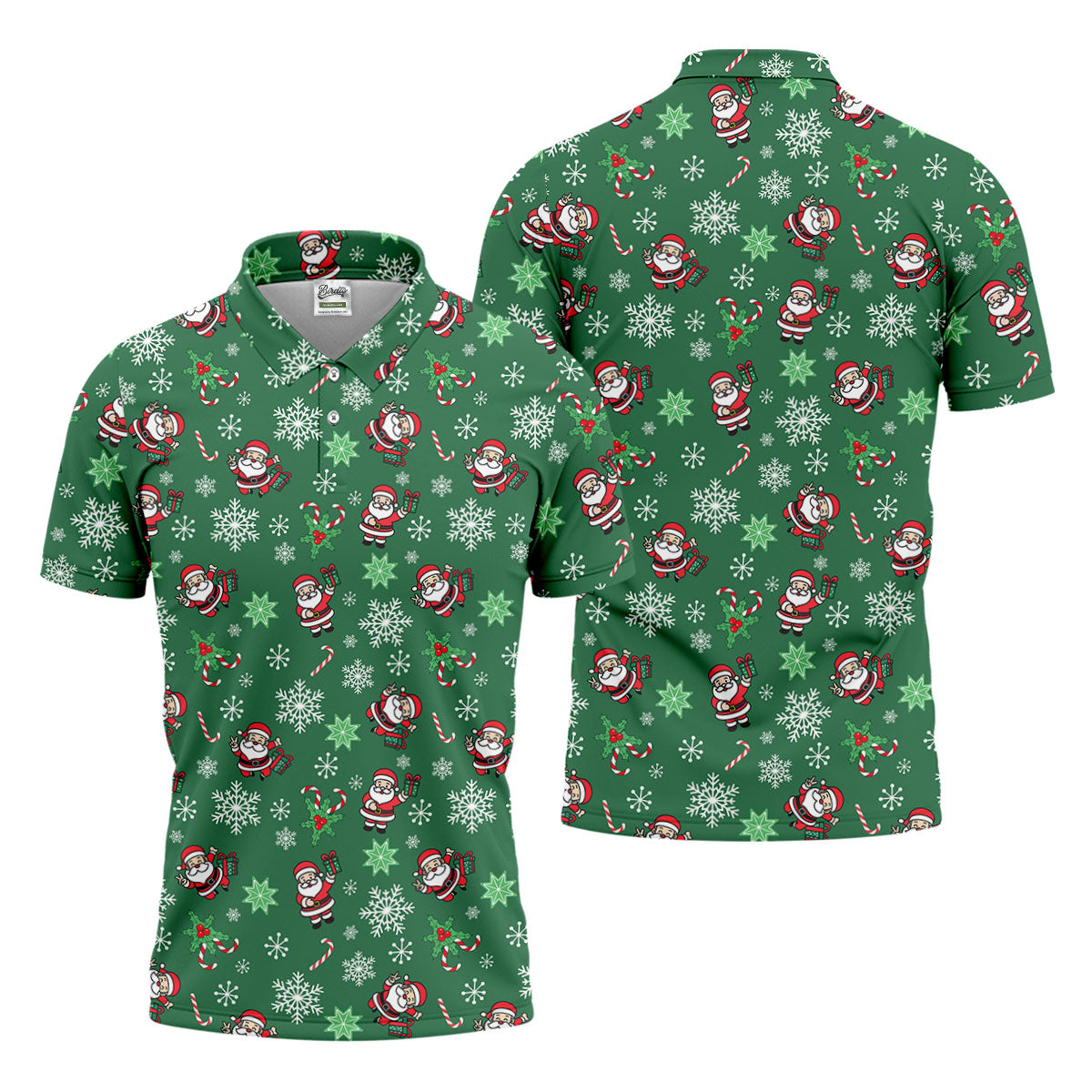 Santa Claus Pattern Christmas Green Golf Tops For Men, Christmas Golf Shirt, Polo ShirtFor Men