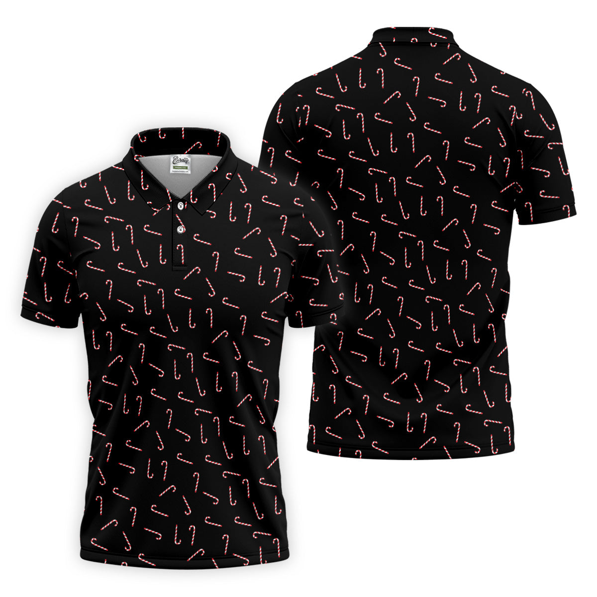 Christmas Candy Cane Golf Tops For Men, Christmas Golf Shirt, Black Golf Polo ShirtGolf Gift For Men