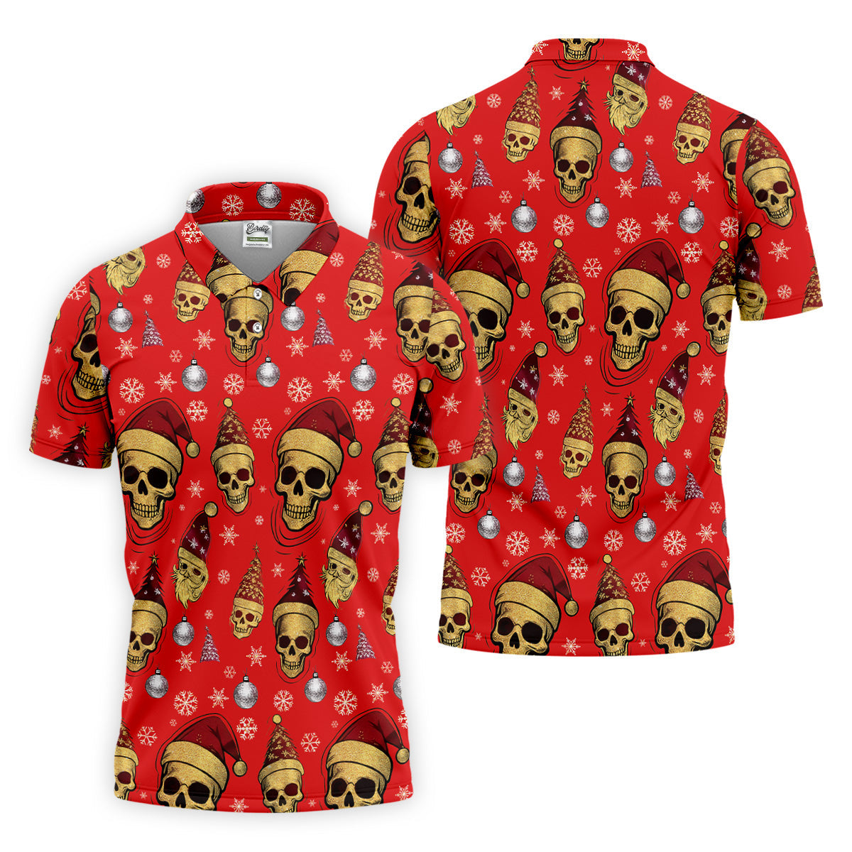 Vintage Skull Christmas Golf Shirt, Red Golf Shirt, Golf Shirts For Men, Cool Golf Gift, Golfing Apparel