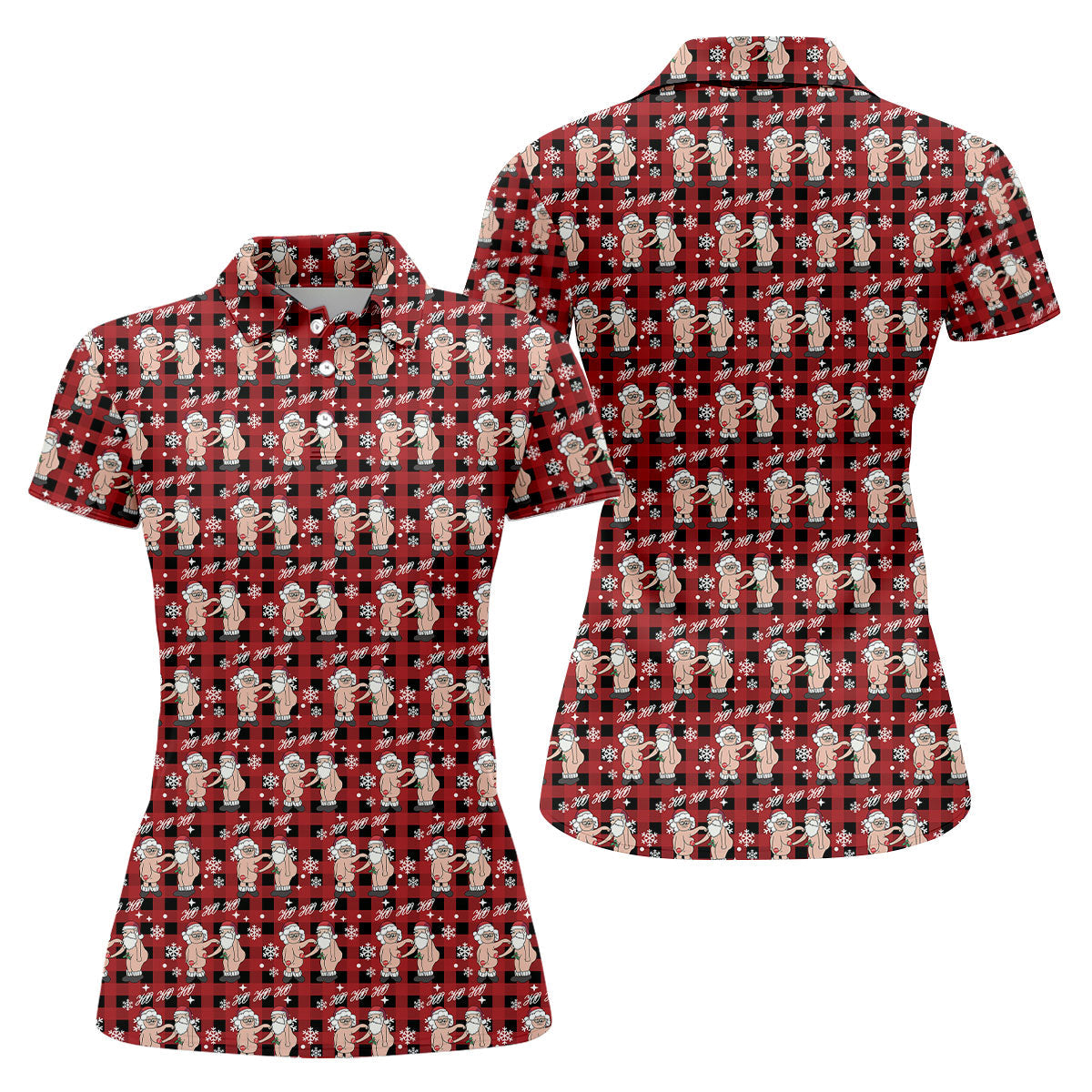 Ho Ho Ho Naughty Couple Funny Santa Christmas Golf Shirt, Fun Women's Golf Shirts, Ladies Golf Polos