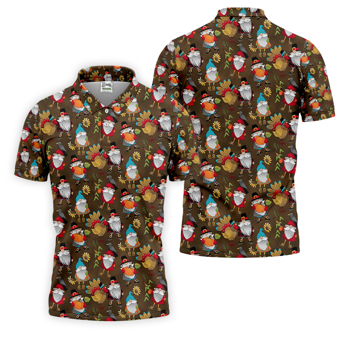 Turkey Gnome Thanksgiving Golf Tops For Men, Fun Golf Shirts For Men, Polo ShirtFor Men, Golfing Apparel