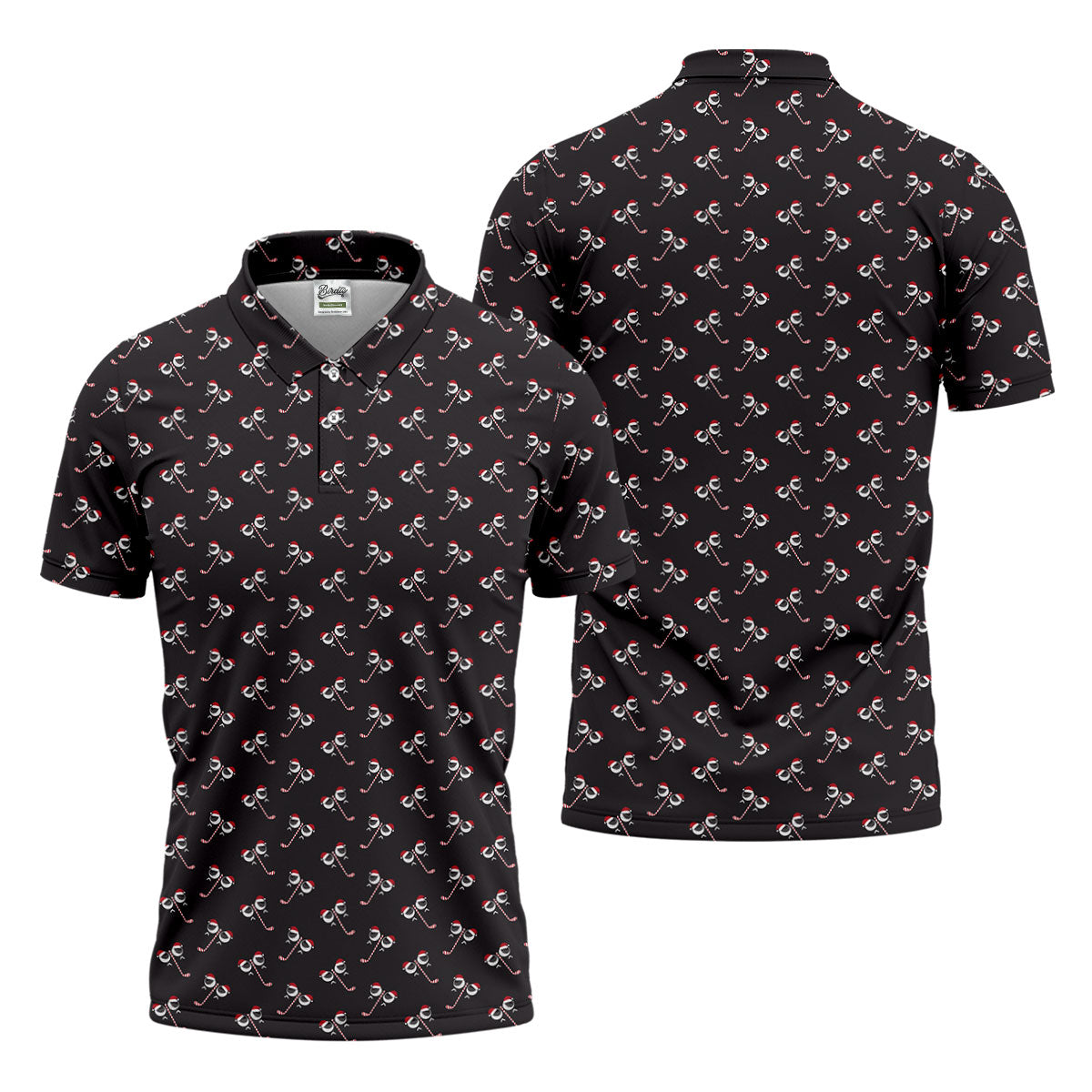 Funny Christmas Candy Cane Pattern Black Golf Shirt, Polo ShirtFor Men, Christmas Golf Shirt